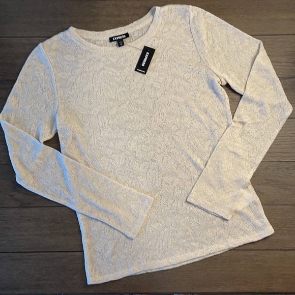 Express Tops - Express Metallic Jacquard Fitted Crew Neck Tee